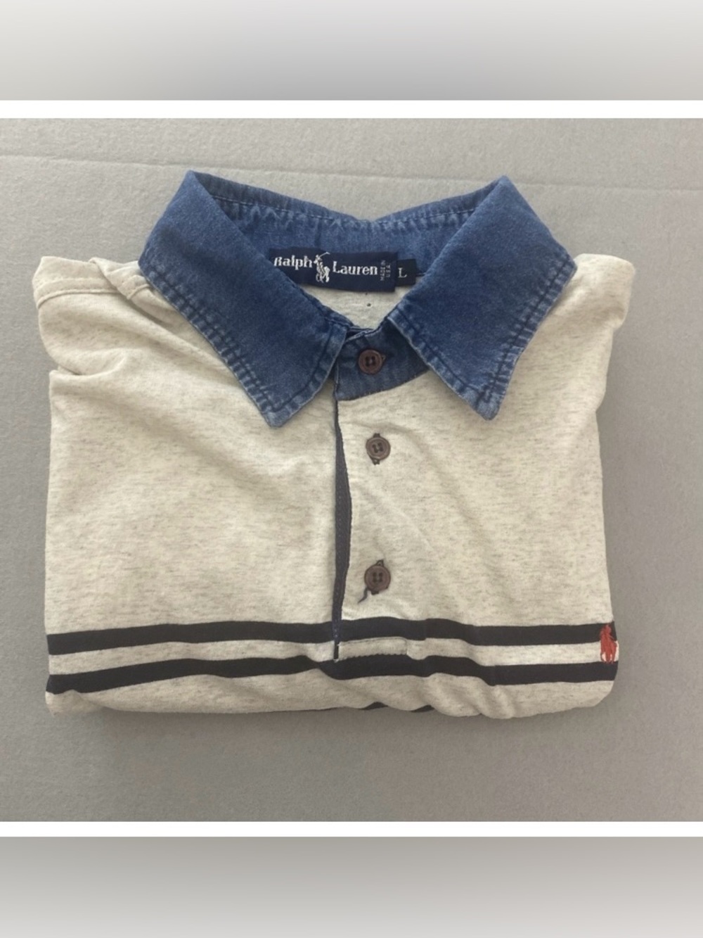 Vintage Ralph Lauren Men's Polo Shirt Blue Denim Collar Red Pony Measures Medium